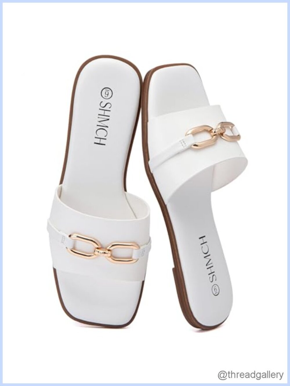 Women Leather Slide Sandals Square Toe Memory Foam Slip On Flat Beach Shoes
